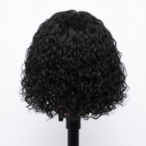 10" 10A Virgin Peruvian Jeri Curly Remy Wig With Bangs (No Lace)